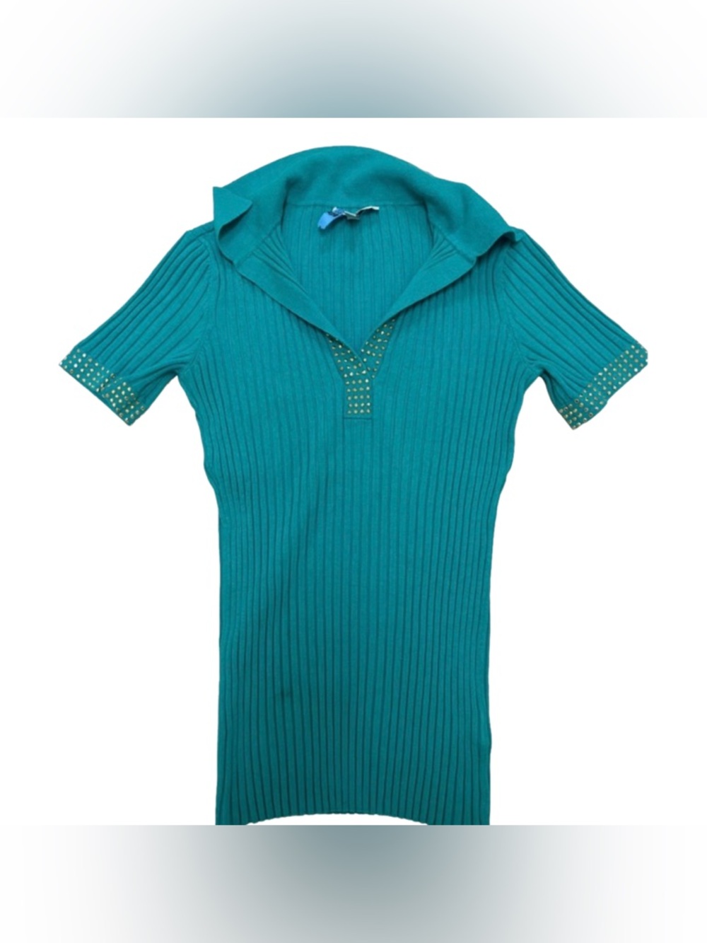 Y2K  Cache Knit Bedazzled Turquoise Sweater Top